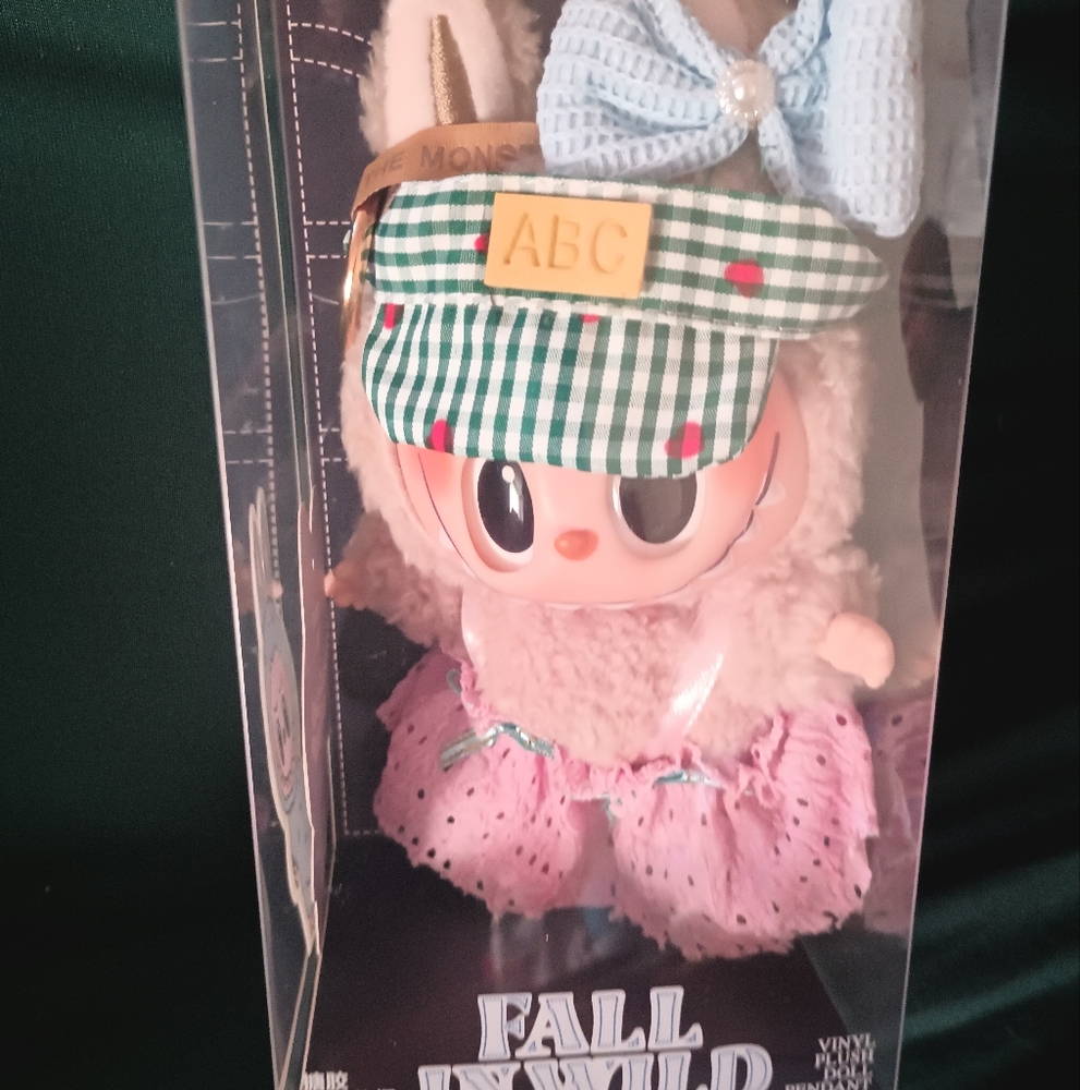 Labubu Cute Plush Doll with Pink and Green Accessories